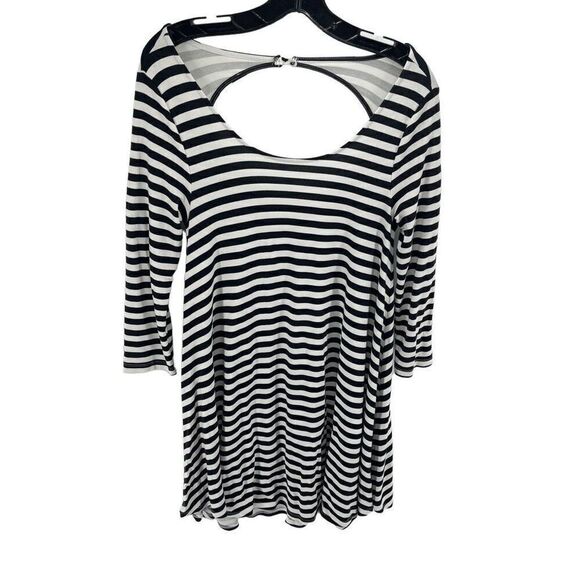 American Eagle Womens Striped Dress Cutout Back Stretch White Black Medium - Picture 1 of 10